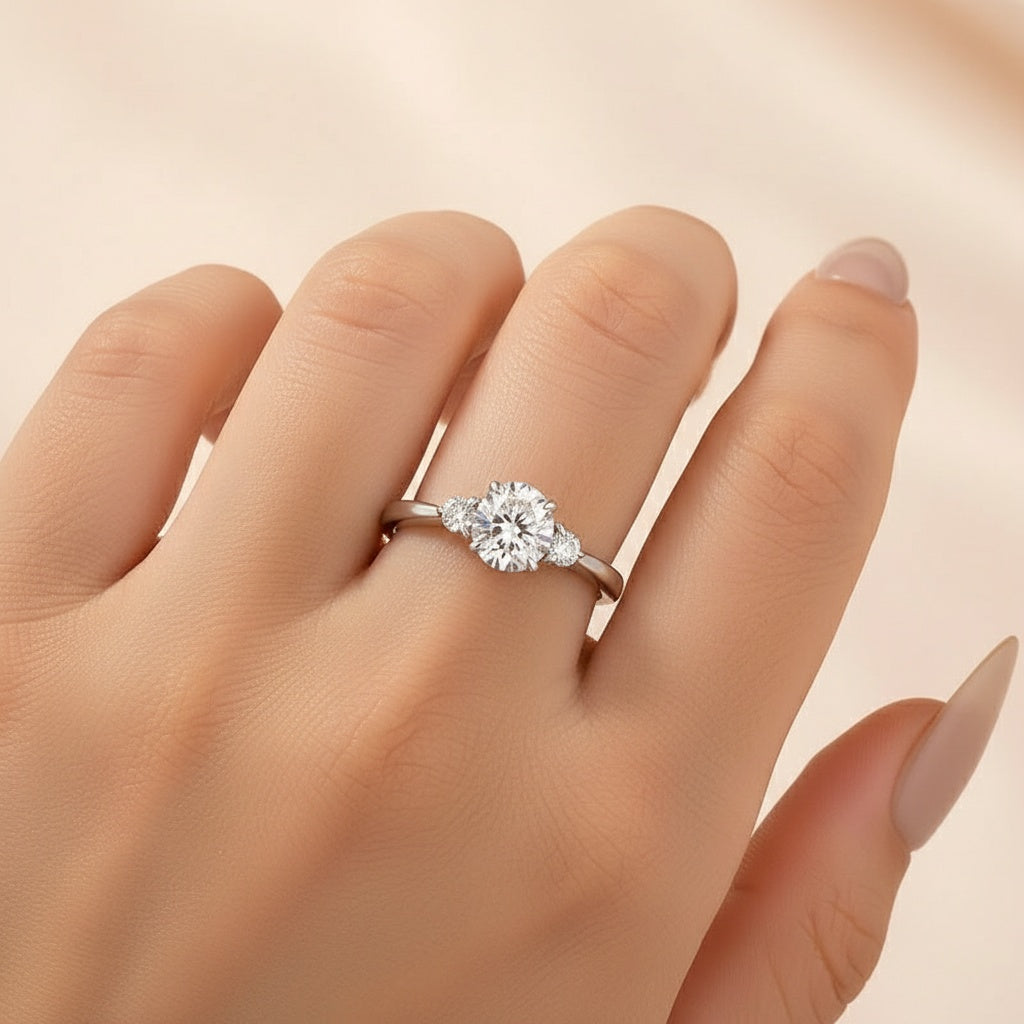 Aurevyn 1.0Ct Three Stone Round Cut Moissanite Ring in S925 Sterling Silver