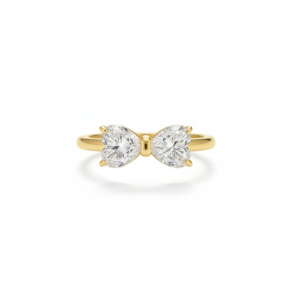Aurevyn 1.0Ct*2 Heart Cut Toi et Moi Yellow Gold Moissanite Engagement Ring in S925 Sterling Silver