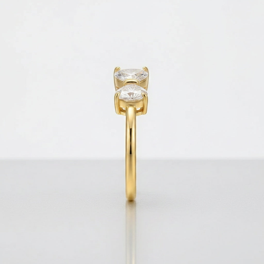 Aurevyn 1.0Ct*2 Heart Cut Toi et Moi Yellow Gold Moissanite Engagement Ring in S925 Sterling Silver