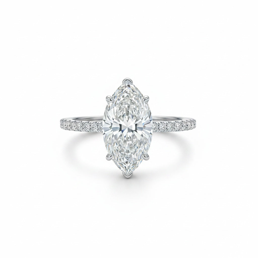 Aurevyn 1.0Ct～4.0 Ct Marquise Cut White Gold Half-Coverage Engagement Ring
