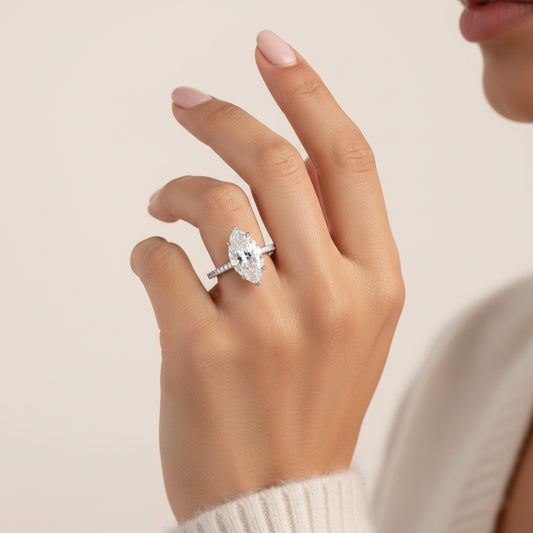Aurevyn 1.0Ct～4.0 Ct Marquise Cut White Gold Half-Coverage Engagement Ring
