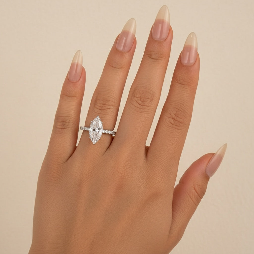Aurevyn 1.0Ct～4.0 Ct Marquise Cut White Gold Half-Coverage Engagement Ring