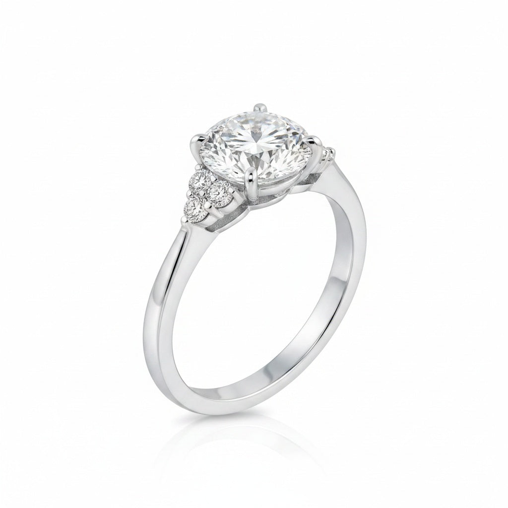 Aurevyn 1.2 Ct Round Cut White Gold Triple Moissanite Diamond Engagement Ring