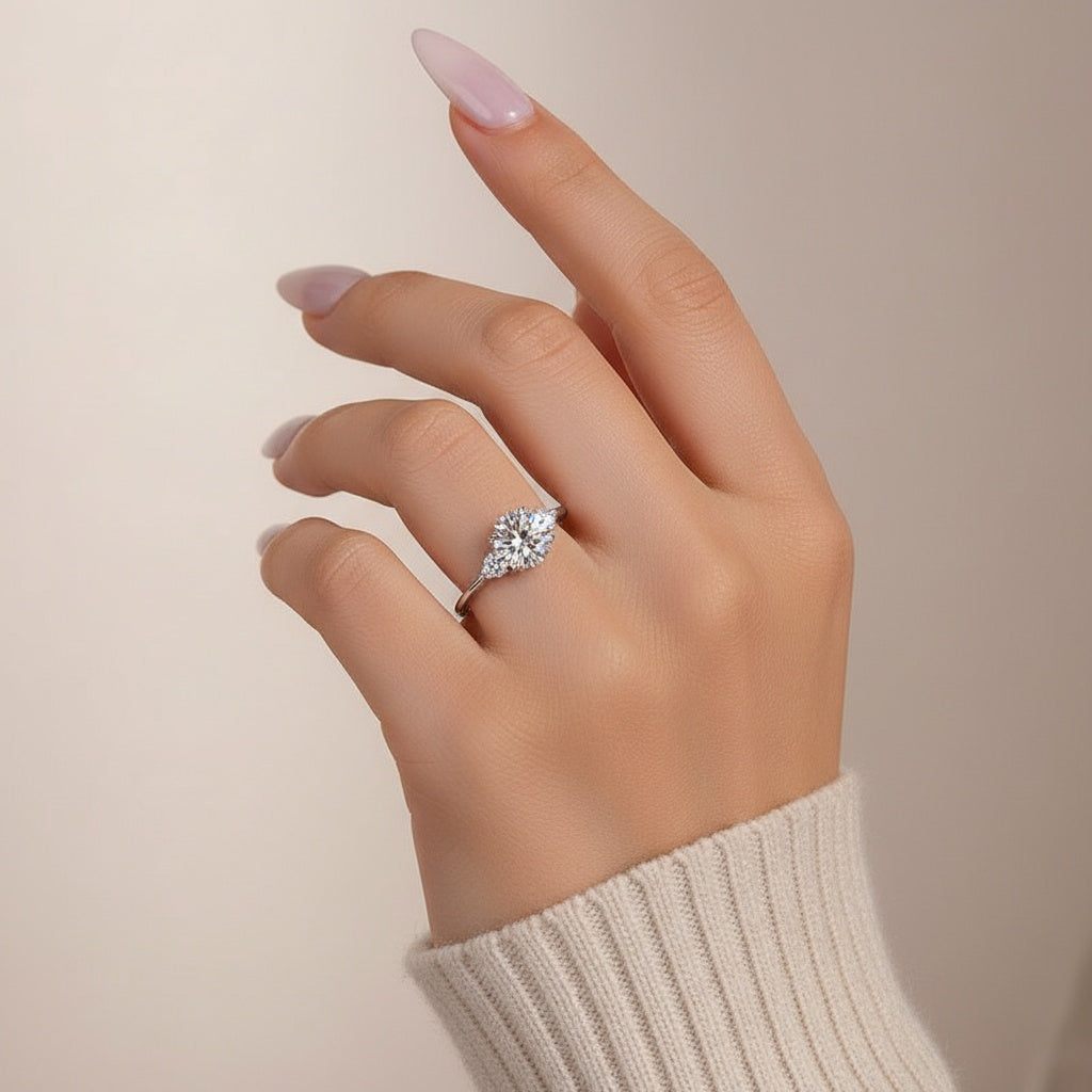 Aurevyn 1.2 Ct Round Cut White Gold Triple Moissanite Diamond Engagement Ring