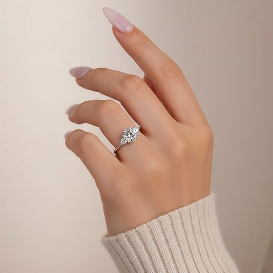 Aurevyn 1.2 Ct Round Cut White Gold Triple Moissanite Diamond Engagement Ring