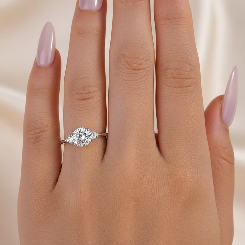 Aurevyn 1.2 Ct Round Cut White Gold Triple Moissanite Diamond Engagement Ring