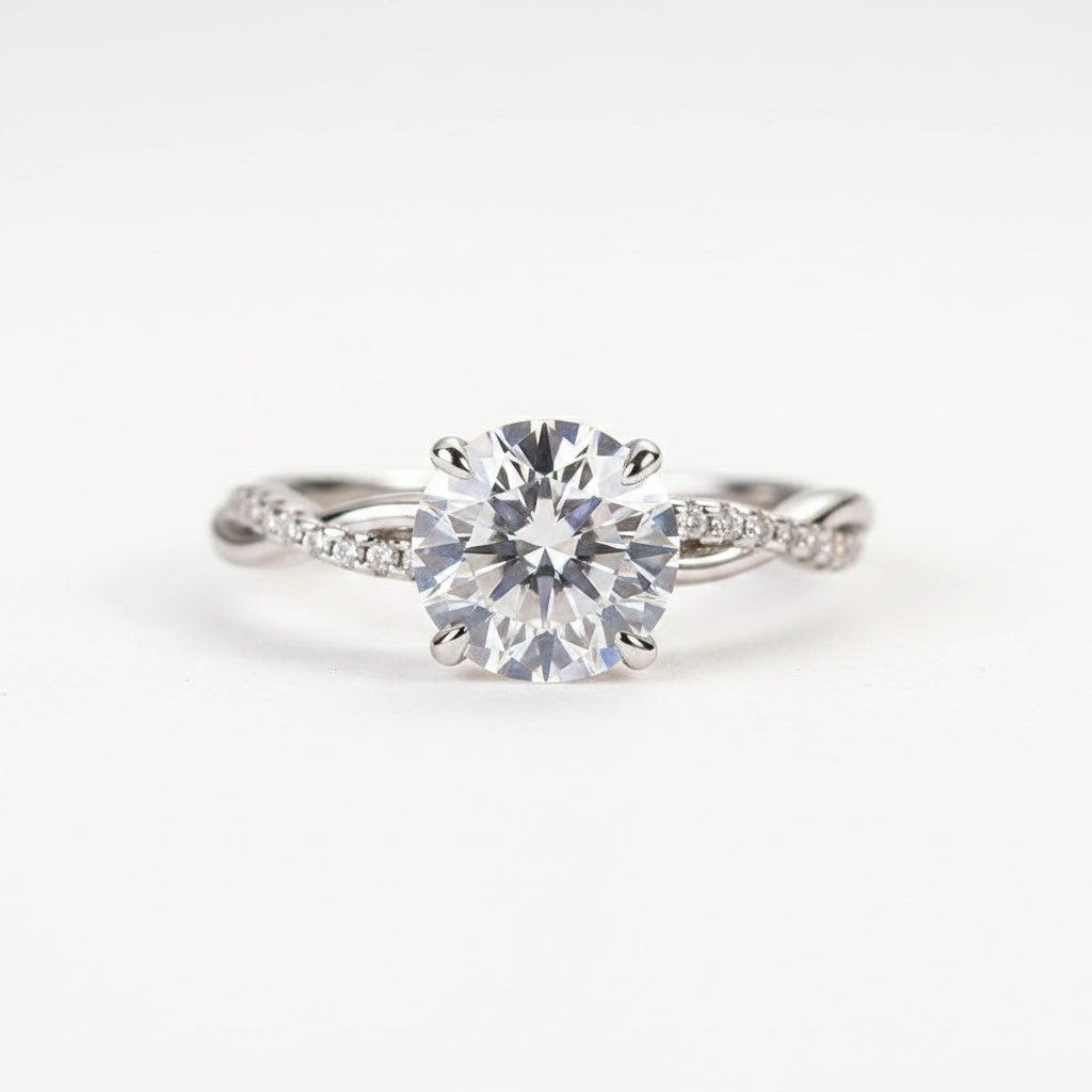 Aurevyn 1.2Ct/2.0 Ct Round Cut Twist White Gold Pave Promise Bridal Ring