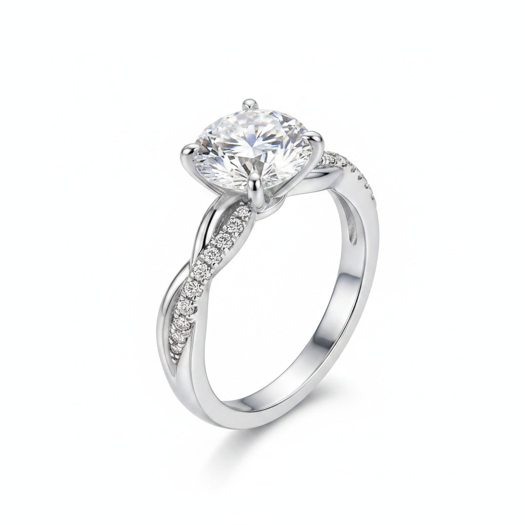 Aurevyn 1.2Ct/2.0 Ct Round Cut Twist White Gold Pave Promise Bridal Ring