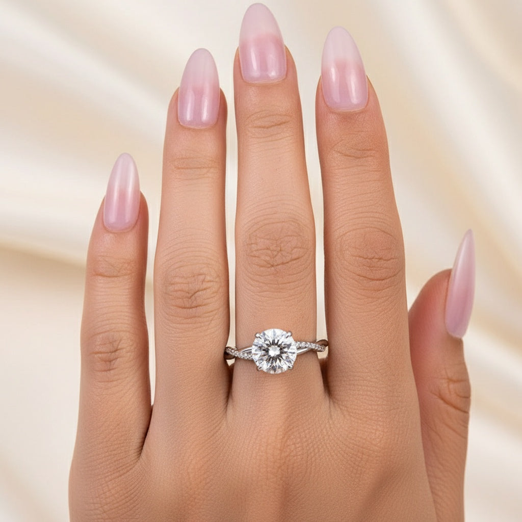 Aurevyn 1.2Ct/2.0 Ct Round Cut Twist White Gold Pave Promise Bridal Ring