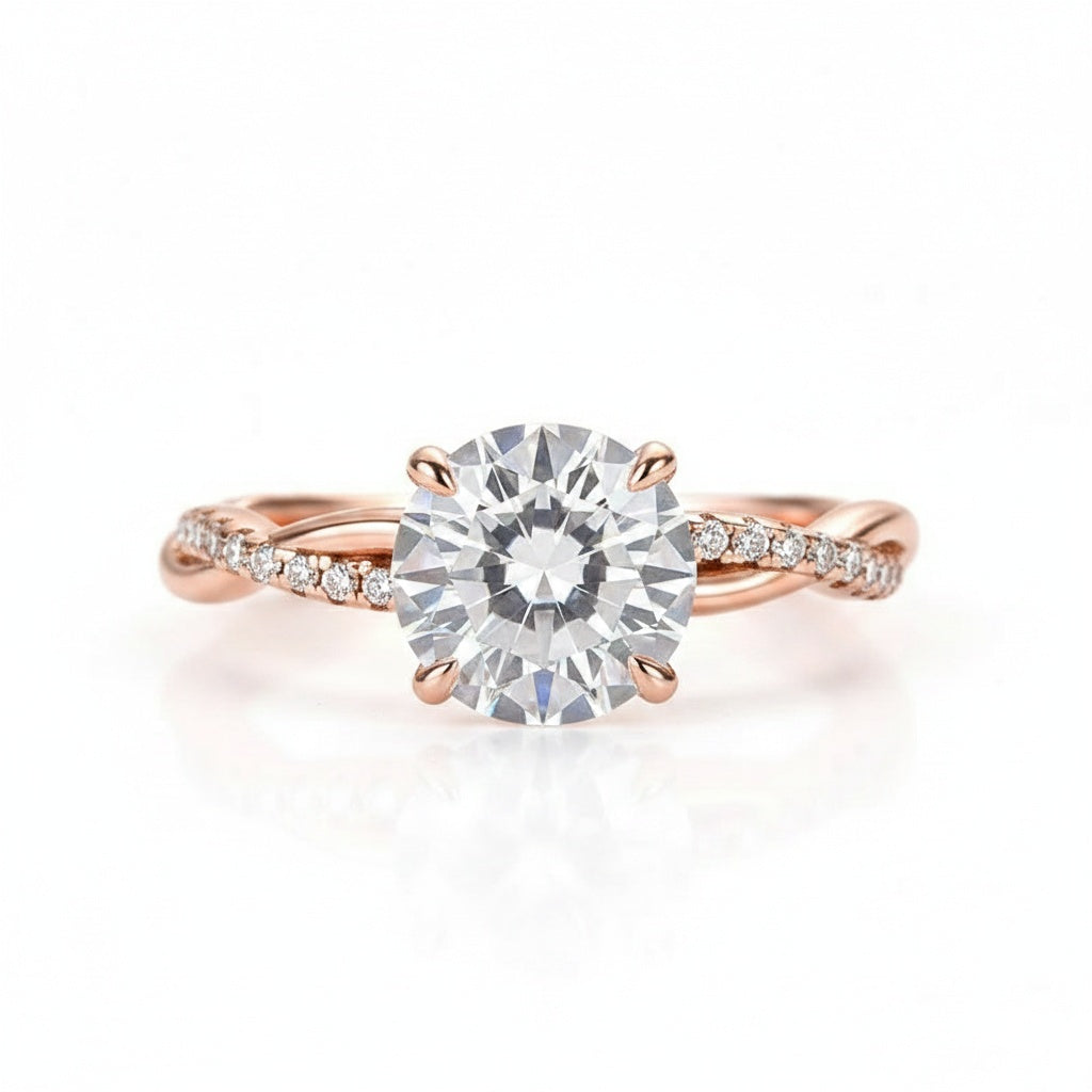 Aurevyn 1.2Ct/2.0 Ct Twist Rose Gold Pave Promise Bridal Ring