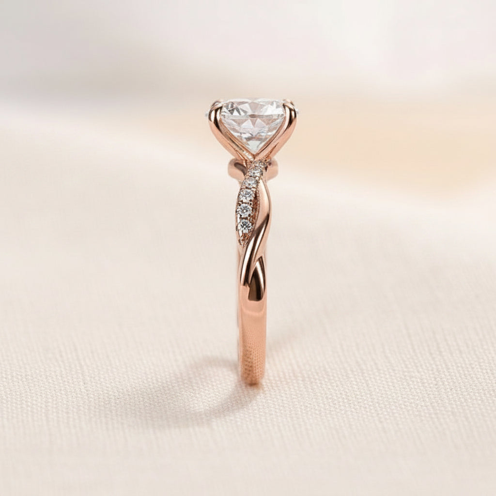 Aurevyn 1.2Ct/2.0 Ct Twist Rose Gold Pave Promise Bridal Ring
