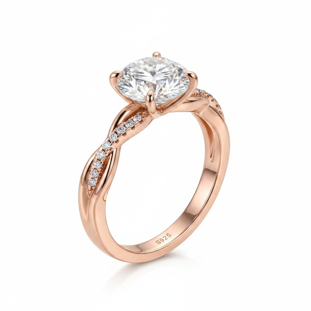 Aurevyn 1.2Ct/2.0 Ct Twist Rose Gold Pave Promise Bridal Ring