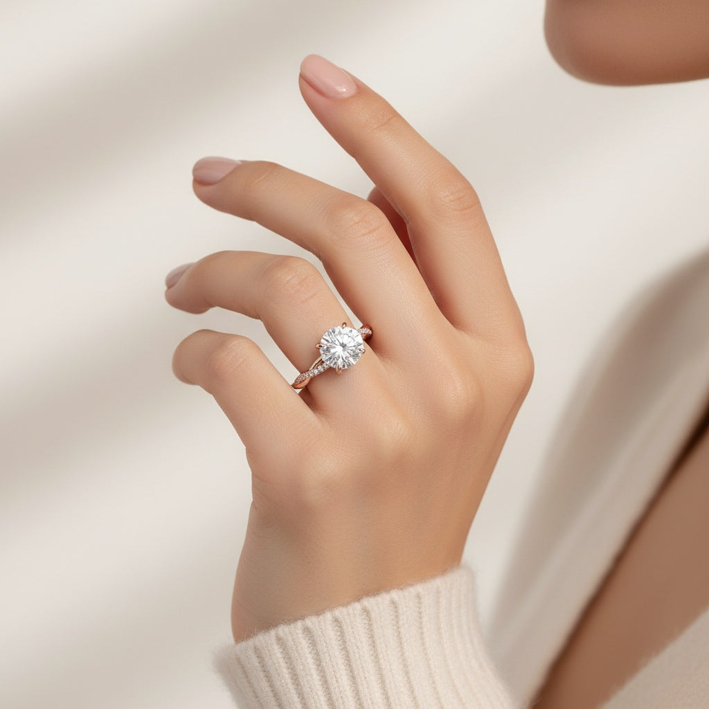 Aurevyn 1.2Ct/2.0 Ct Twist Rose Gold Pave Promise Bridal Ring