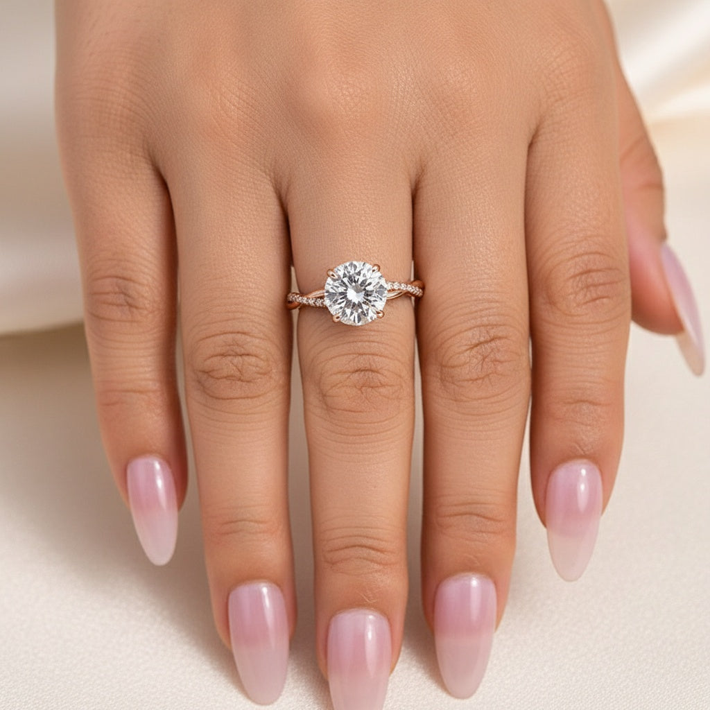 Aurevyn 1.2Ct/2.0 Ct Twist Rose Gold Pave Promise Bridal Ring