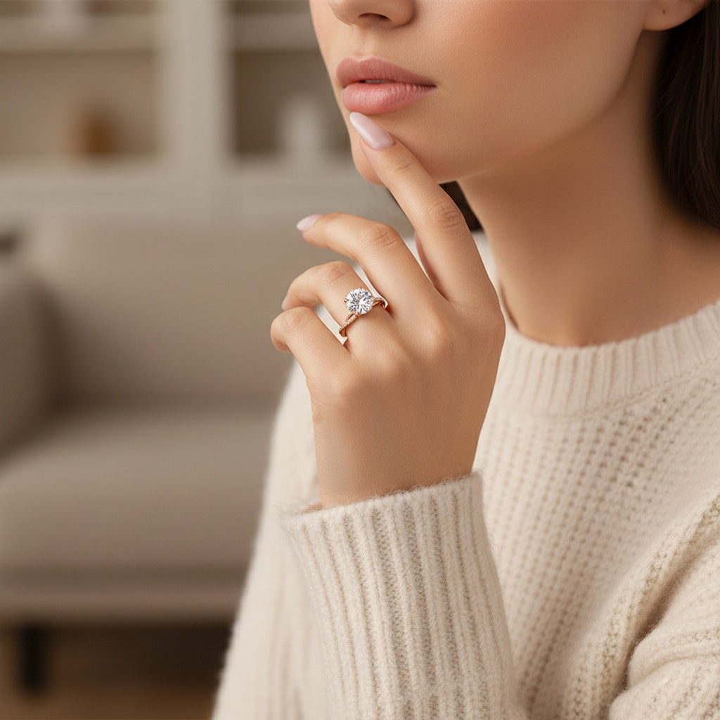 Aurevyn 1.2Ct/2.0 Ct Twist Rose Gold Pave Promise Bridal Ring