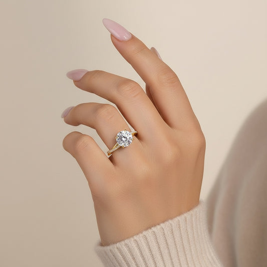 Aurevyn 1.2Ct~2.0 Ct Twist Yellow Gold Pave Promise Bridal Ring