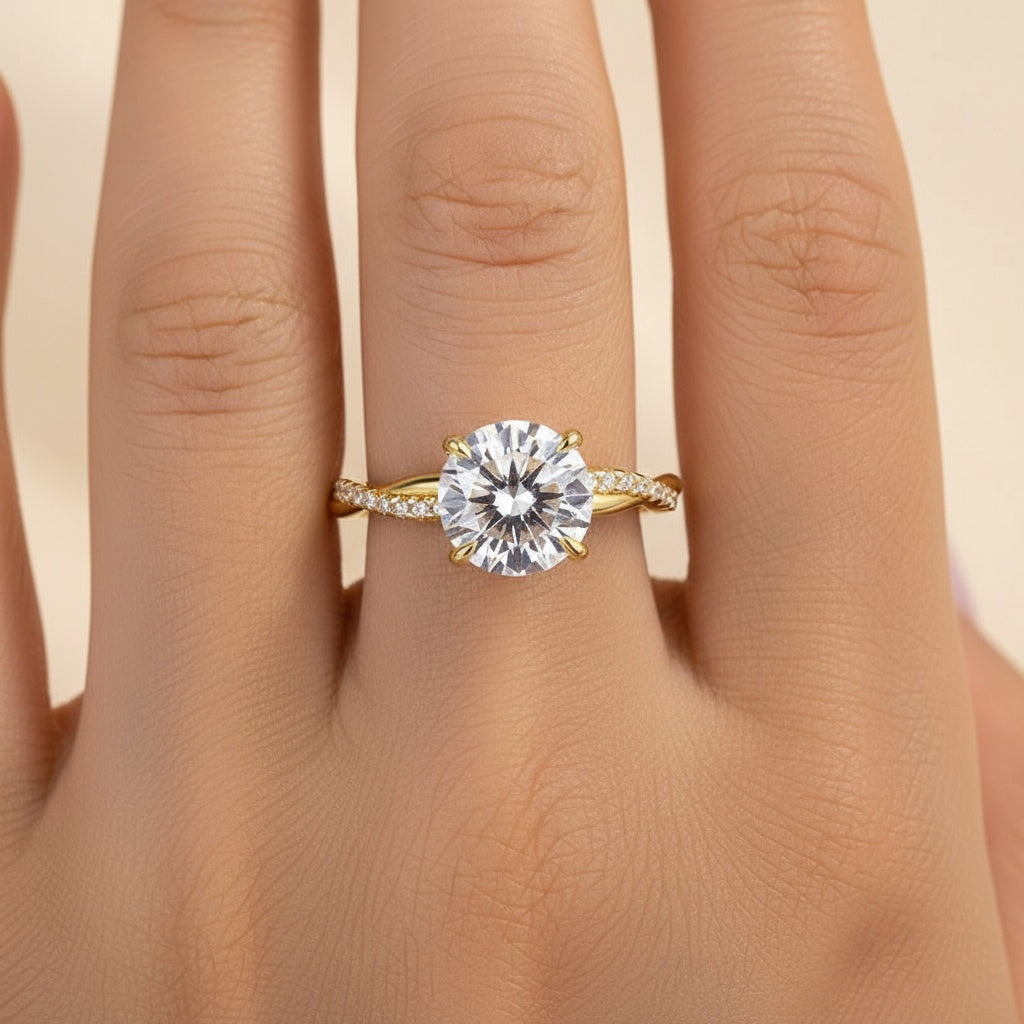 Aurevyn 1.2Ct~2.0 Ct Twist Yellow Gold Pave Promise Bridal Ring