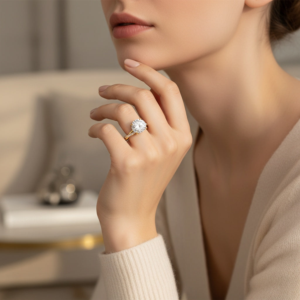 Aurevyn 1.2Ct~2.0 Ct Twist Yellow Gold Pave Promise Bridal Ring