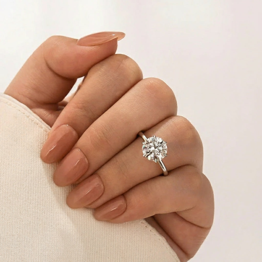 Aurevyn 2.0 Ct ~ 4.0 Ct Round Cut 6 Prong Engagement Ring For Women