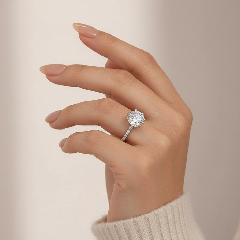Aurevyn 2.0 Ct ～4.0 Ct Round Cut 6 Prong Promise Rings For Women