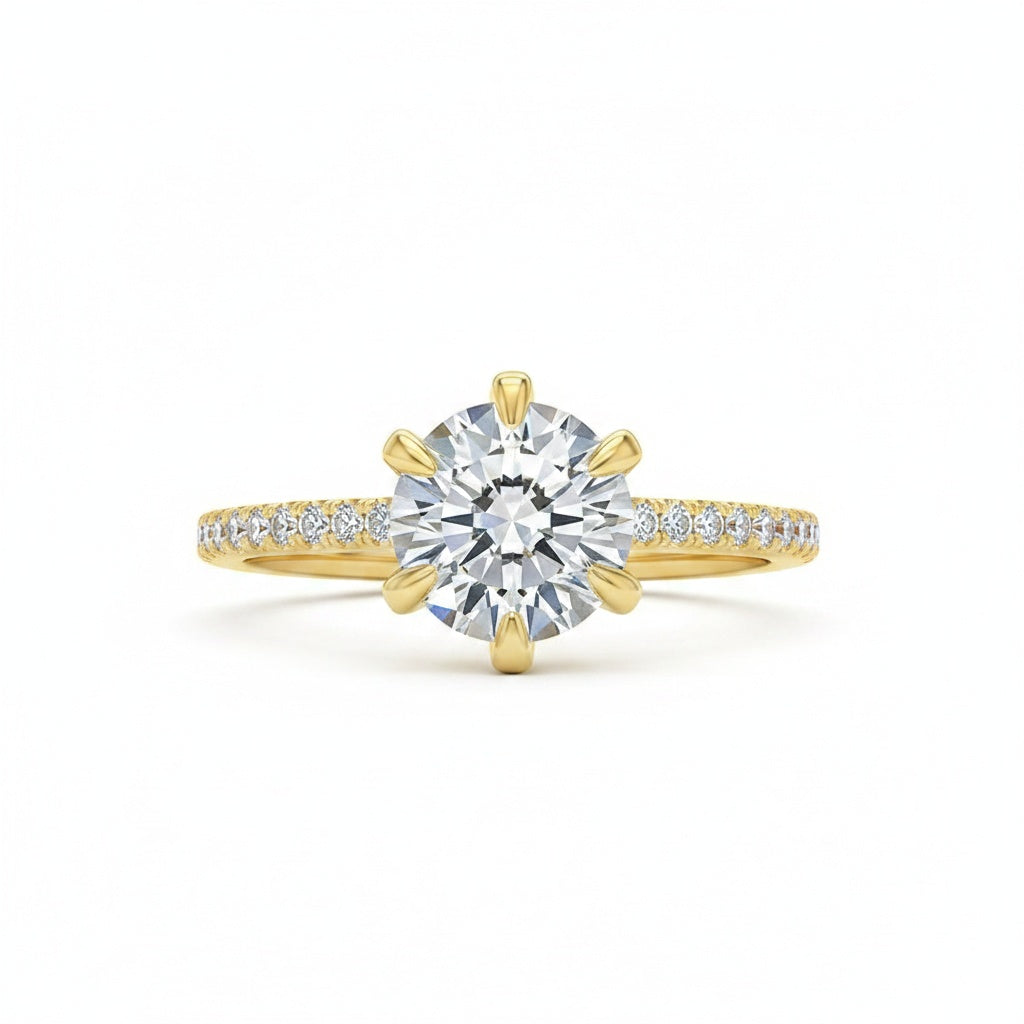 Aurevyn 2.0 Ct ~4.0 Ct Round Cut 6 Prong Yellow Gold Promise Ring