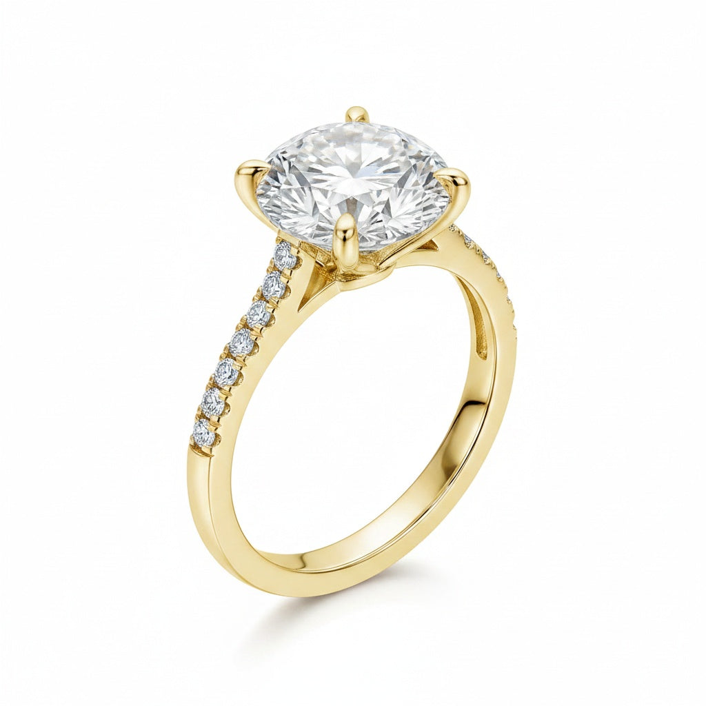 Aurevyn 2.0 Ct ~4.0 Ct Round Cut 6 Prong Yellow Gold Promise Ring