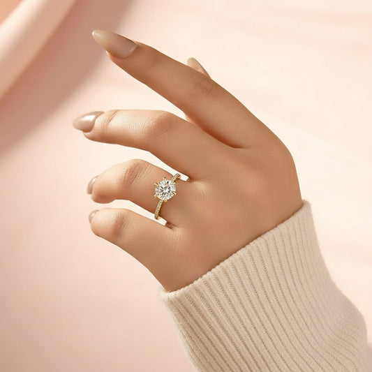 Aurevyn 2.0 Ct ~4.0 Ct Round Cut 6 Prong Yellow Gold Promise Ring