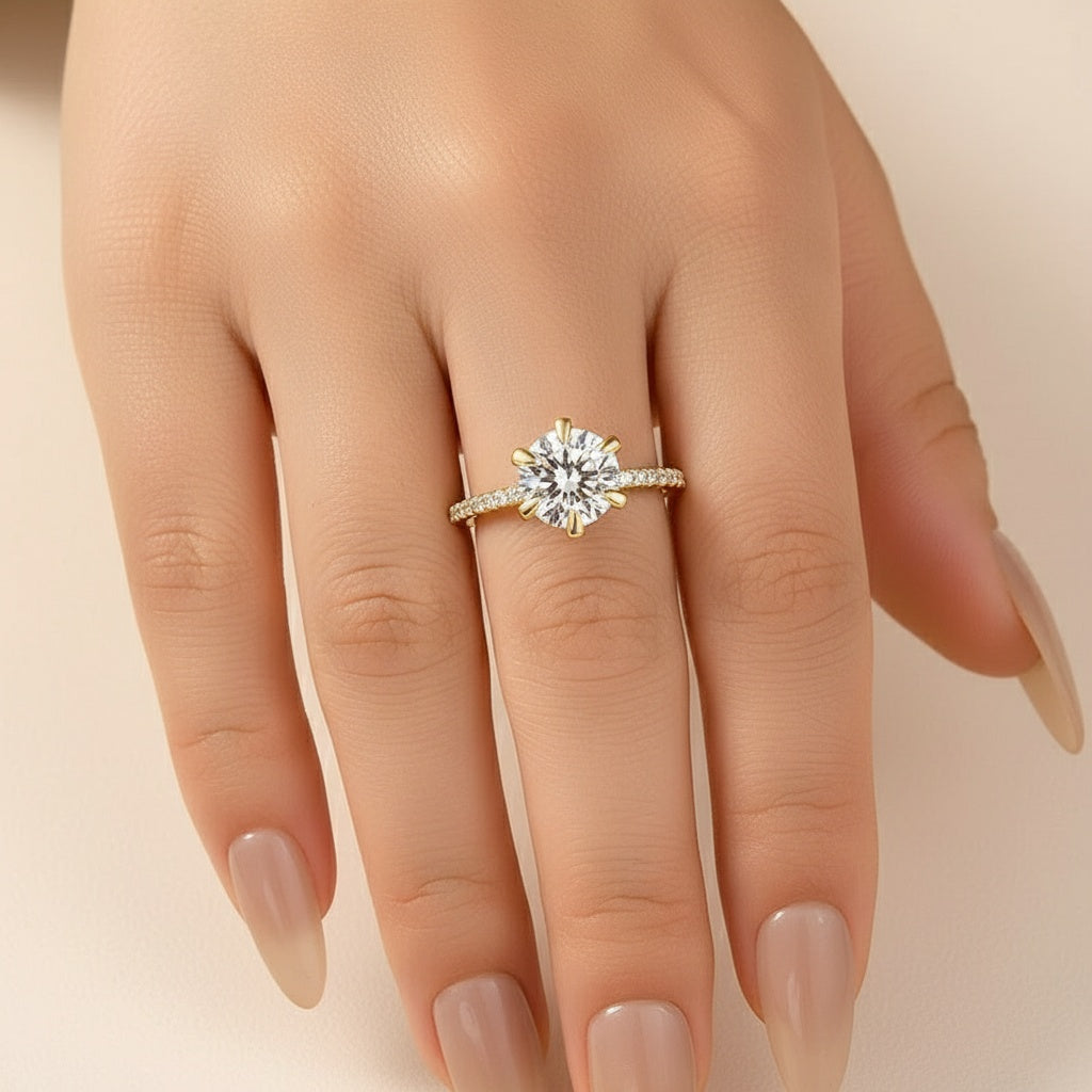 Aurevyn 2.0 Ct ~4.0 Ct Round Cut 6 Prong Yellow Gold Promise Ring
