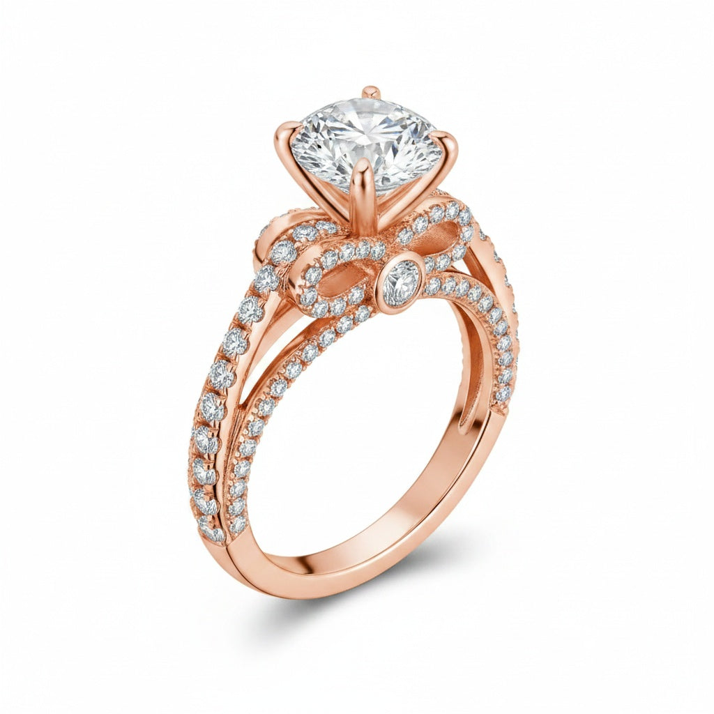 Aurevyn 2.0 Ct Bow Base Design Rose Gold Promise Bridal Ring