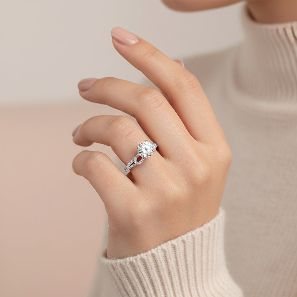 Aurevyn 2.0 Ct Bow Base Design White Gold Promise Bridal Ring