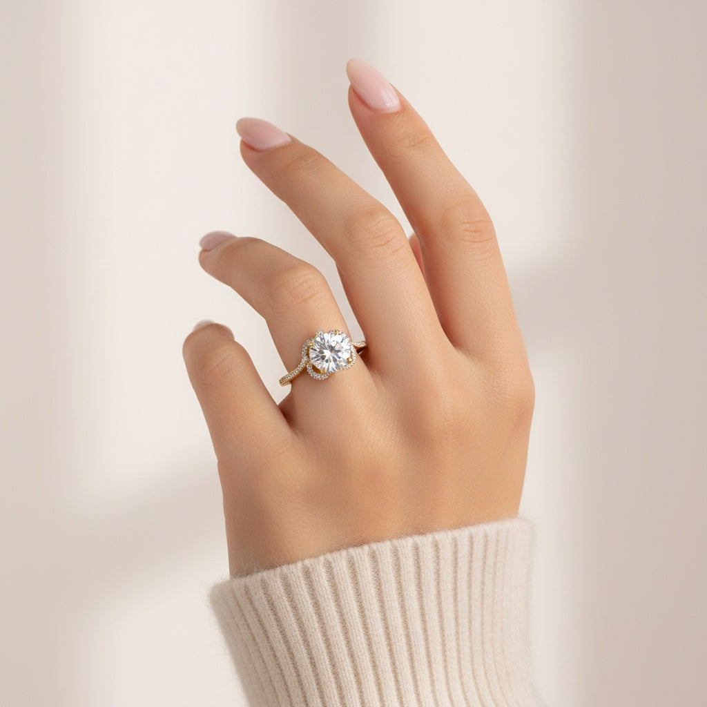 Aurevyn 2.0 Ct Bow Base Design Yellow Gold Promise Bridal Ring