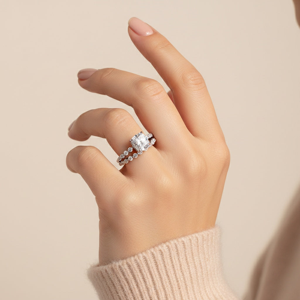 Aurevyn 2.0 Ct Cushion Cut Wedding Ring Set For Women