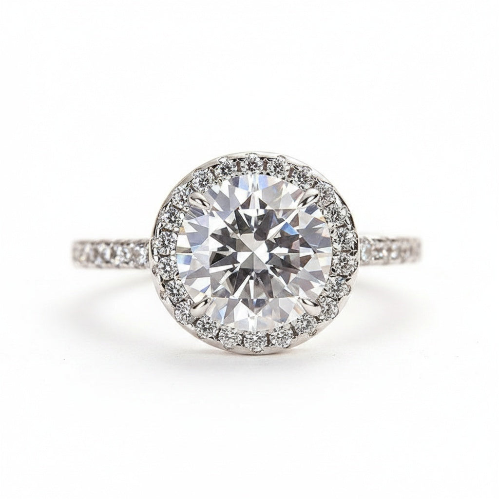 Aurevyn 2.0 Ct Halo Round Cut White Gold Engagement Ring