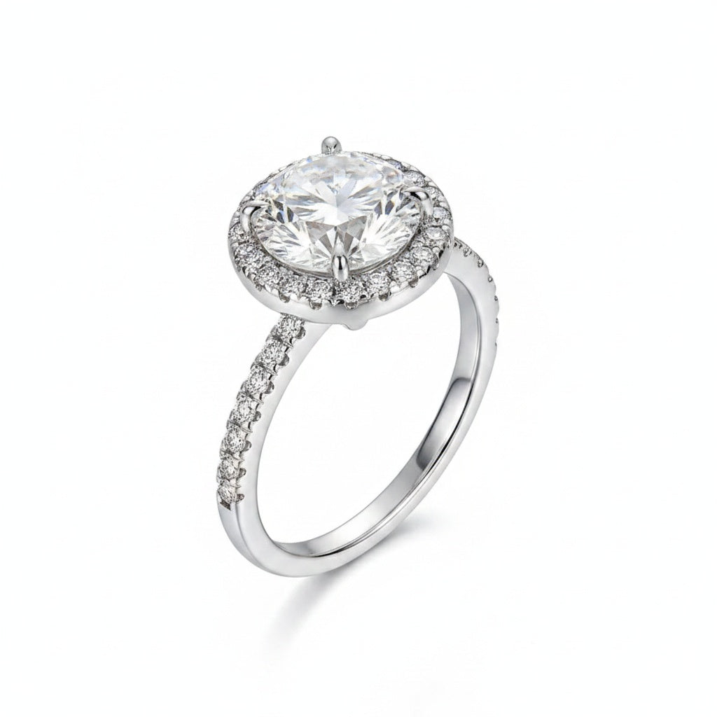 Aurevyn 2.0 Ct Halo Round Cut White Gold Engagement Ring