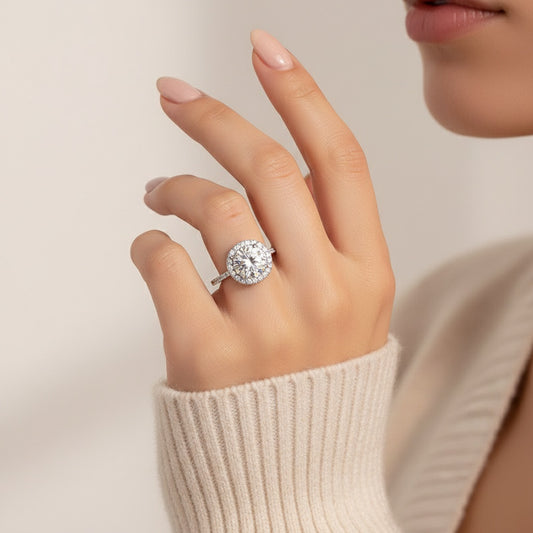 Aurevyn 2.0 Ct Halo Round Cut White Gold Engagement Ring