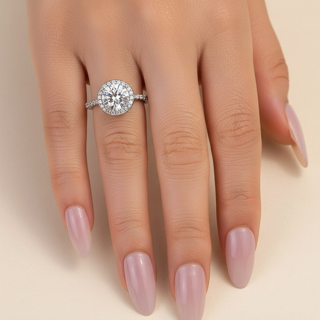 Aurevyn 2.0 Ct Halo Round Cut White Gold Engagement Ring