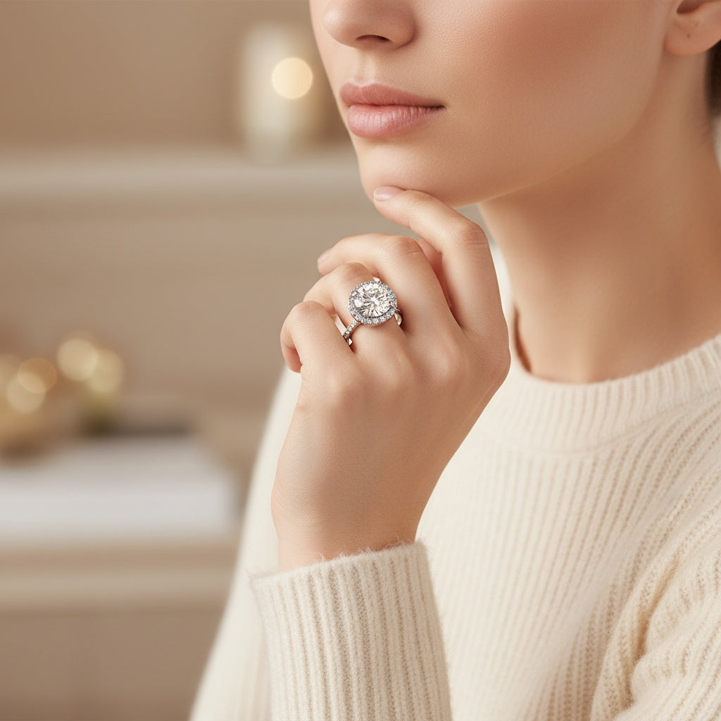 Aurevyn 2.0 Ct Halo Round Cut White Gold Engagement Ring
