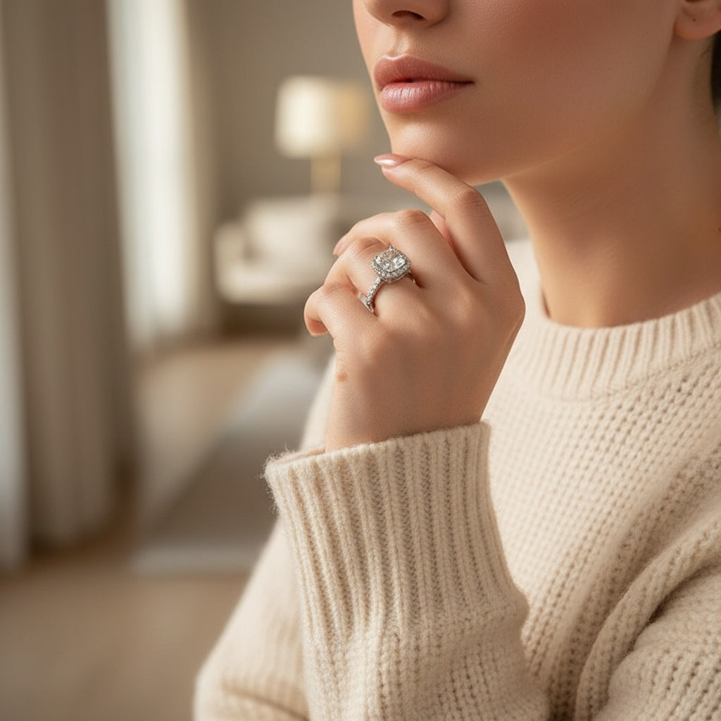 Aurevyn 2.0 Ct Halo Round Cut White Gold Promise Ring