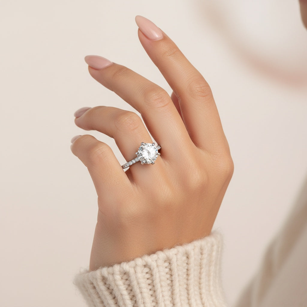 Aurevyn 2.0 Ct Hidden Halo Round Cut White Gold Engagement Ring