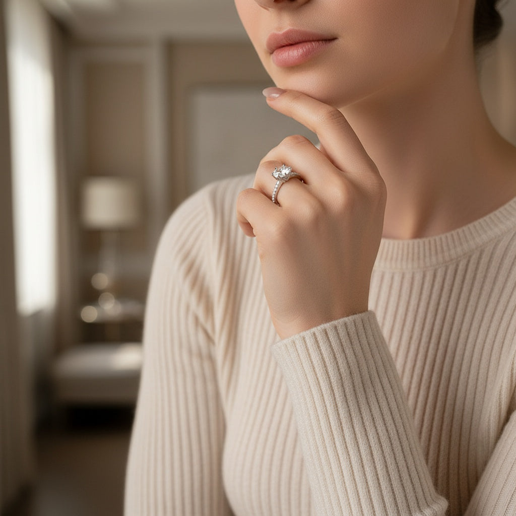 Aurevyn 2.0 Ct Hidden Halo Round Cut White Gold Engagement Ring