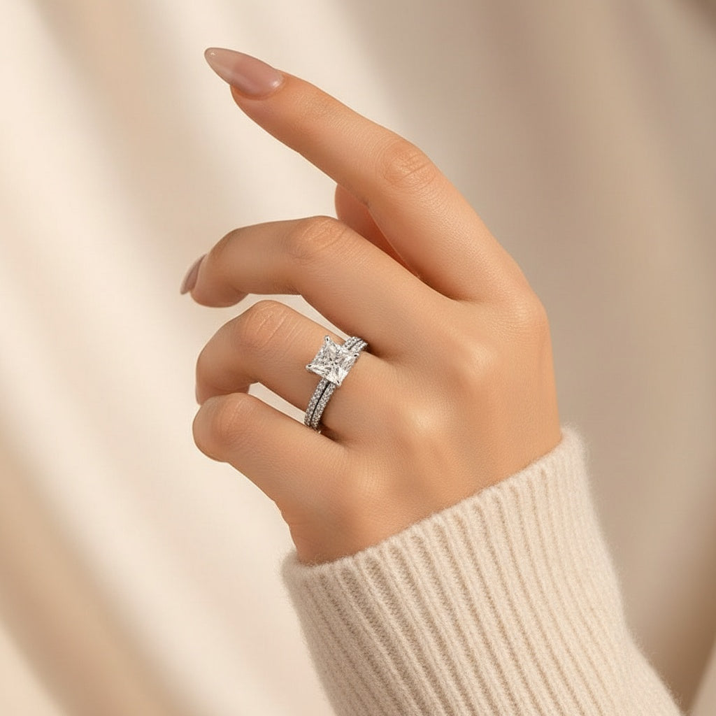 Aurevyn 2.0 Ct Princess Cut Wedding Ring Set For Women