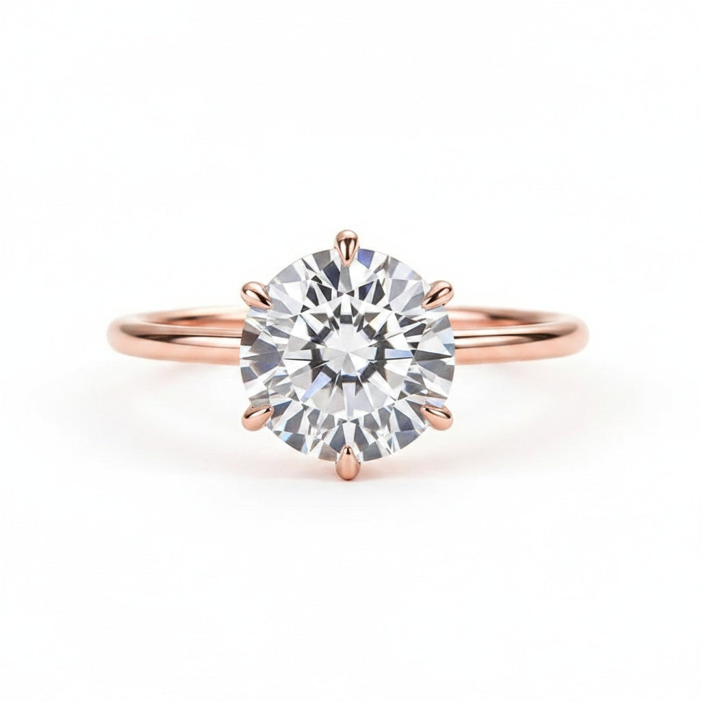 Aurevyn 2.0 Ct Round Cut 6 Prong Rose Gold Engagement Ring