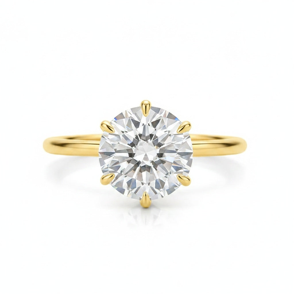 Aurevyn 2.0 Ct Round Cut 6 Prong Yellow Gold Engagement Ring