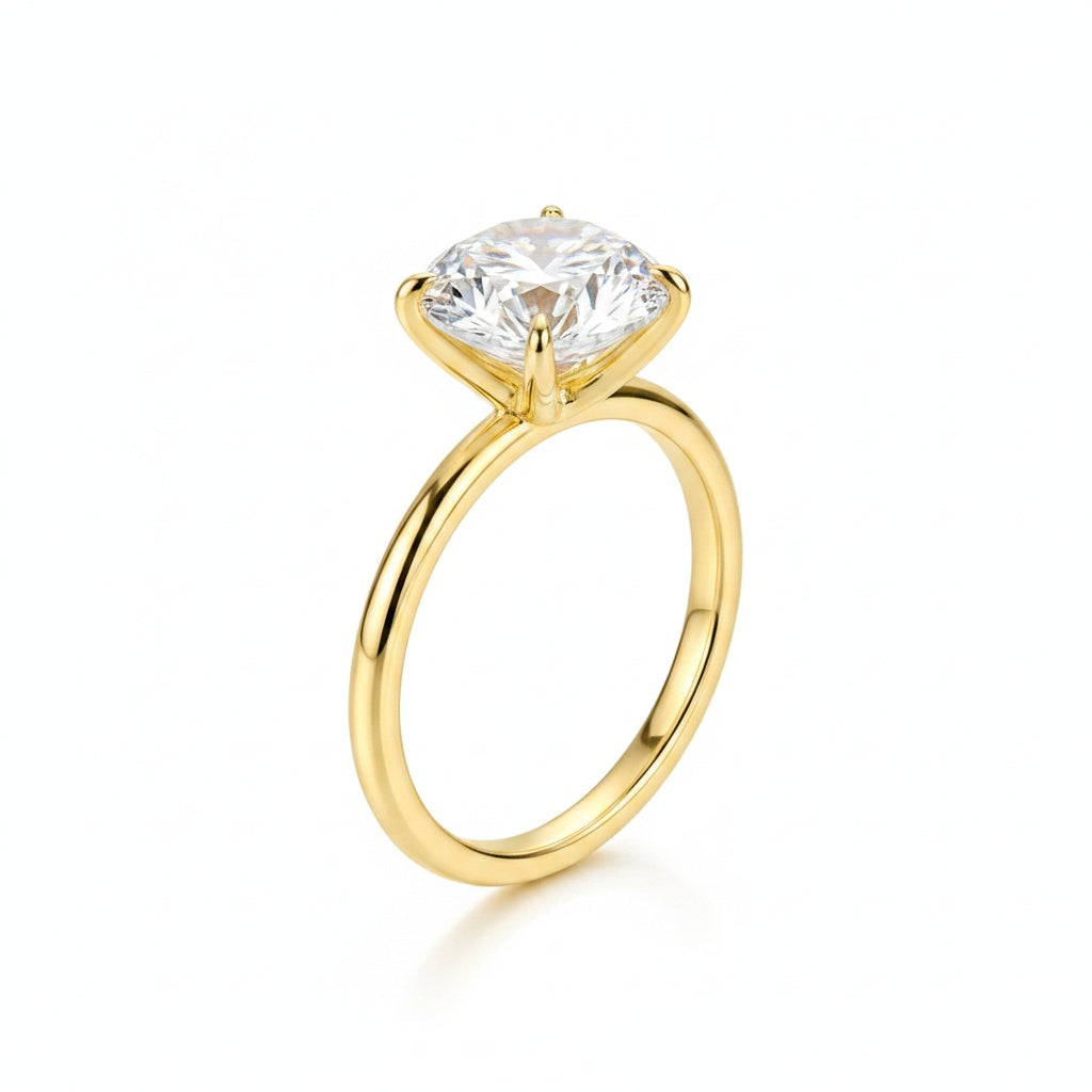 Aurevyn 2.0 Ct Round Cut 6 Prong Yellow Gold Engagement Ring