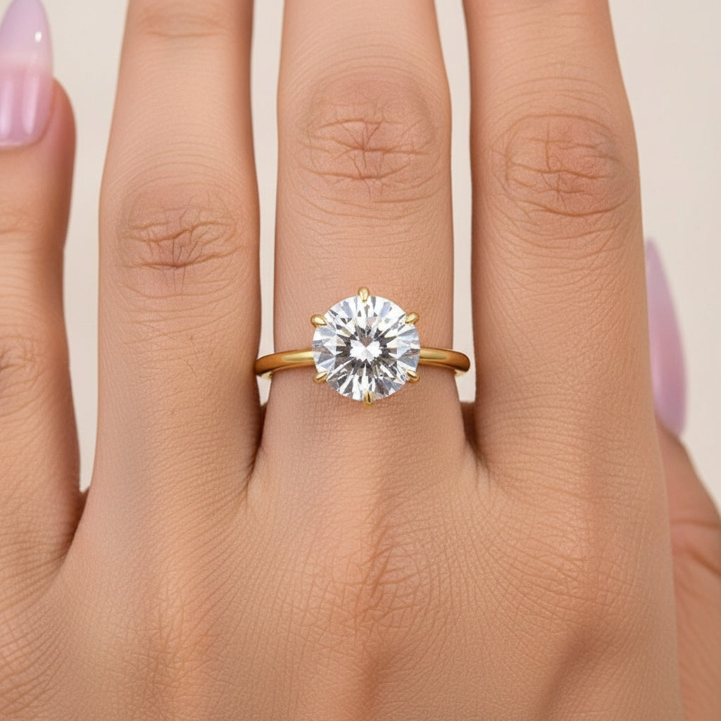 Aurevyn 2.0 Ct Round Cut 6 Prong Yellow Gold Engagement Ring