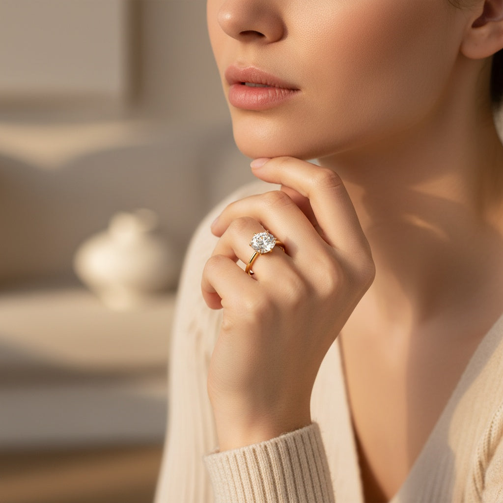 Aurevyn 2.0 Ct Round Cut 6 Prong Yellow Gold Engagement Ring