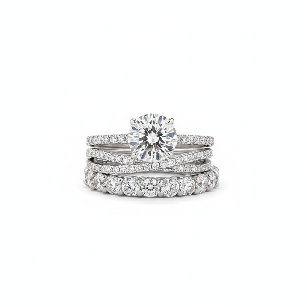 Aurevyn 2.0 Ct Round Cut Moissanite Diamond Wedding Ring with Twist Bands