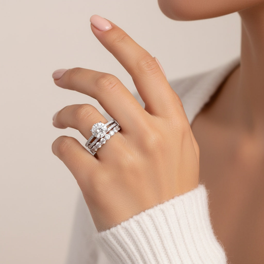 Aurevyn 2.0 Ct Round Cut Moissanite Diamond Wedding Ring with Twist Bands