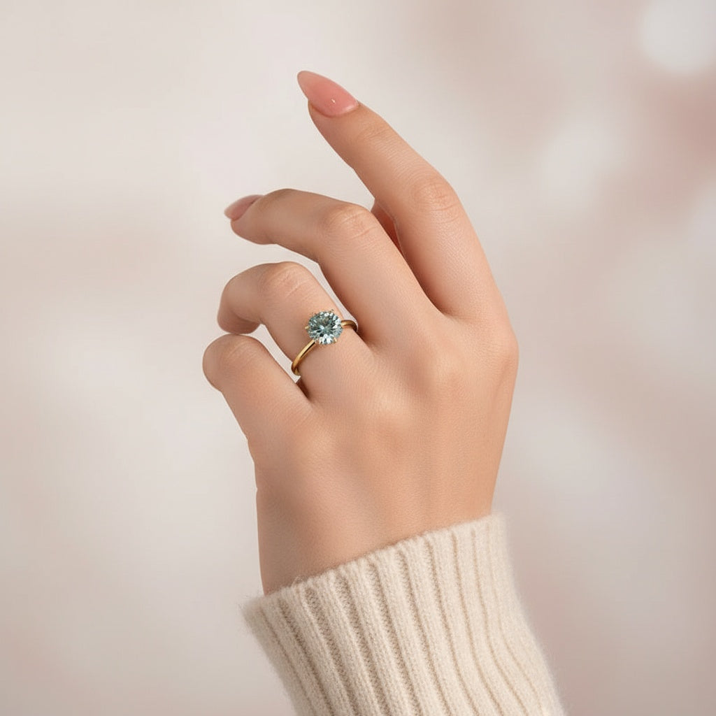 Aurevyn 2.0 Ct Round Cut Paraiba Tourmaline Engagement Ring