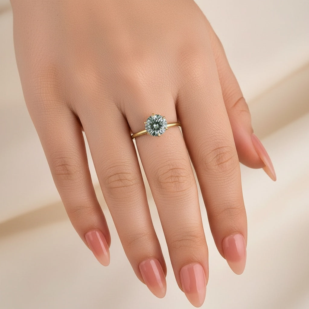 Aurevyn 2.0 Ct Round Cut Paraiba Tourmaline Engagement Ring
